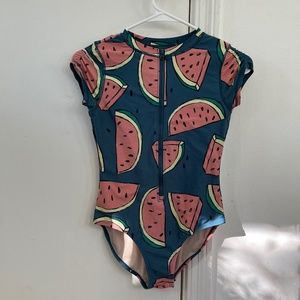 Watermelon child 12 one piece zip up swim suit